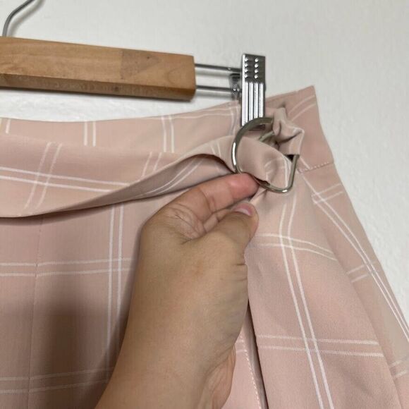 Farrow Midi Skirt Medium Neutral Plaid Window Pane Tie-Up Modest Slit Career - Picture 3 of 10